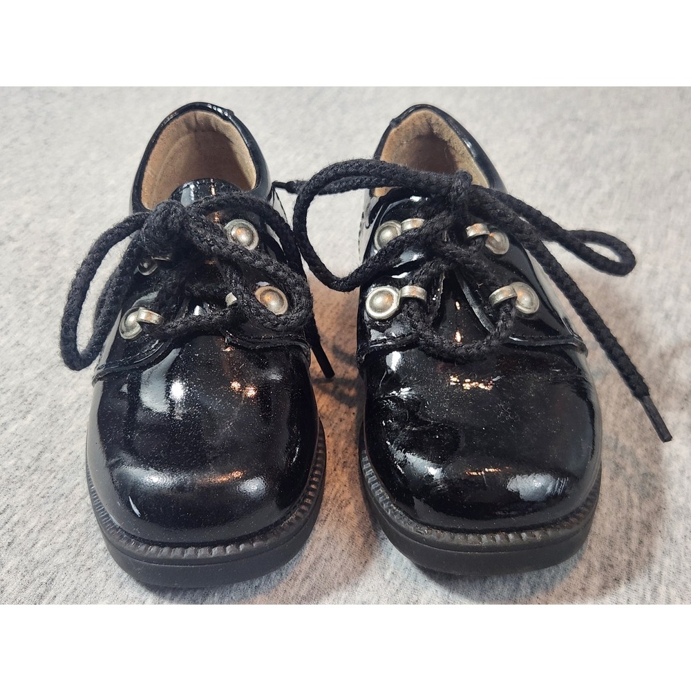 Brakkies Patent Leather Oxford Shoes Kids EU 22 Black Formal Lace Up Lug Sole - Picture 4 of 10